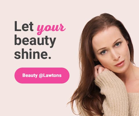 Text Reading 'Let your beauty shine. Along with a 'Beauty @Lawtons' button given below.'