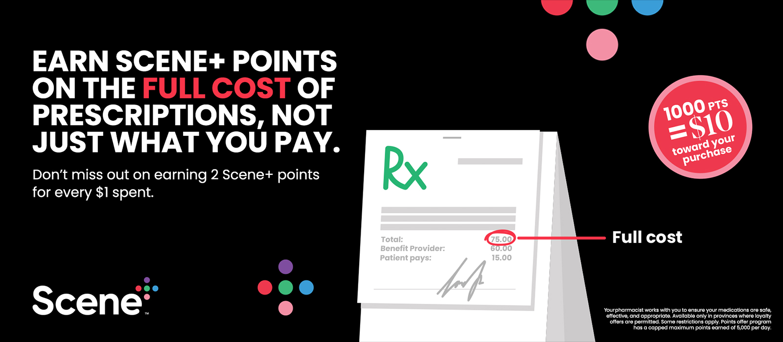 Earn Scene+ points on the full price of prescriptions